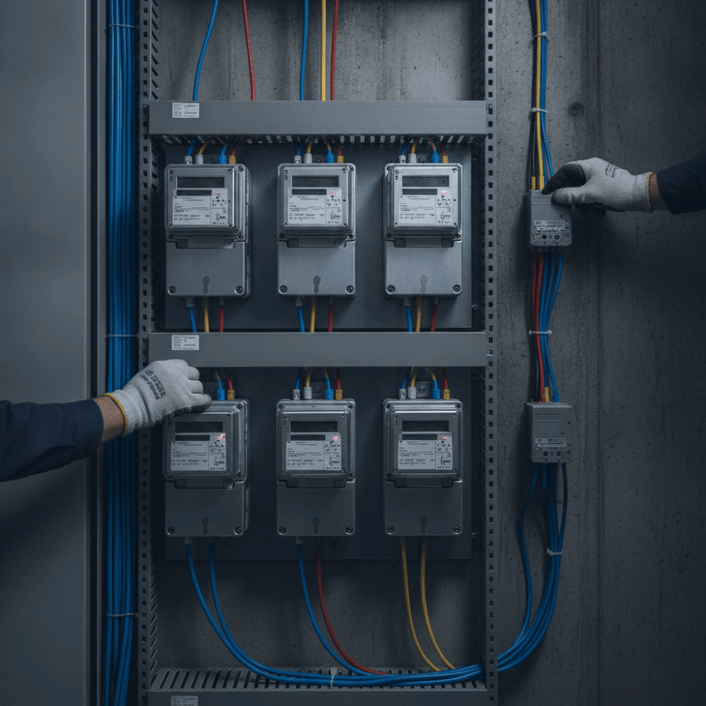 Installation de compteurs divisionnaires et équipements de sous-comptage énergétique dans un local technique de bâtiment tertiaire