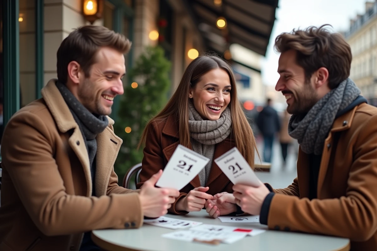 Trois amis avec calendriers de l