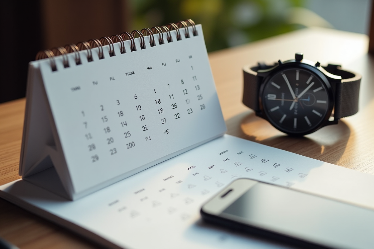 Calendrier minimaliste montre et smartphone lumineux