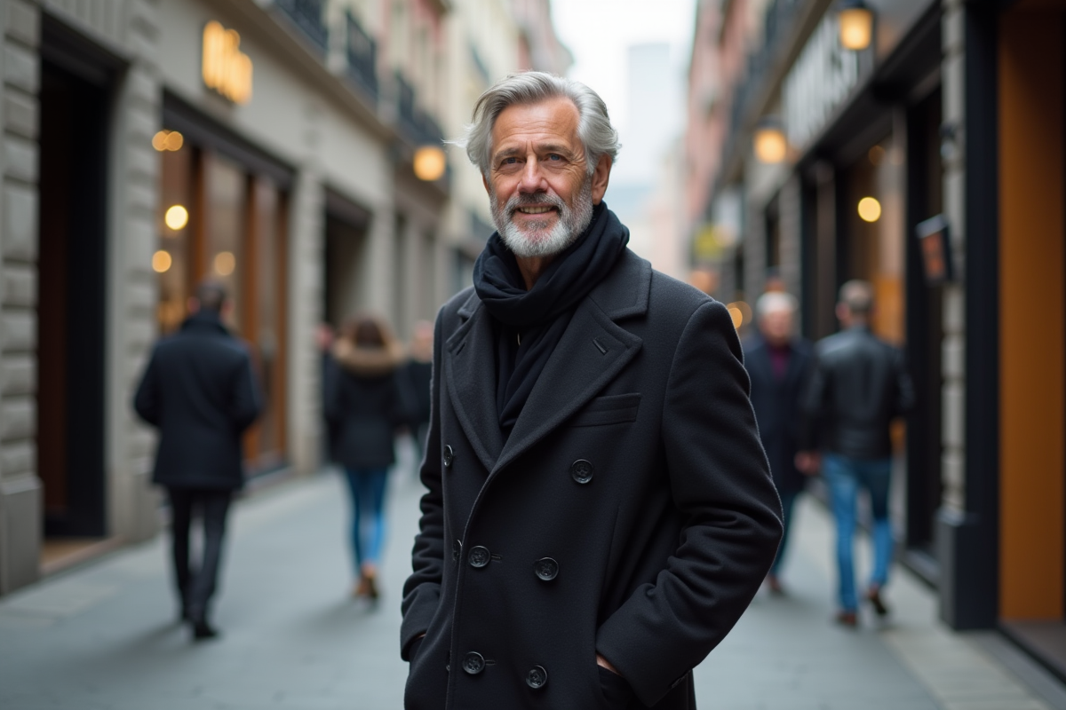 Homme fashion consultant dans la rue lors de la fashion week