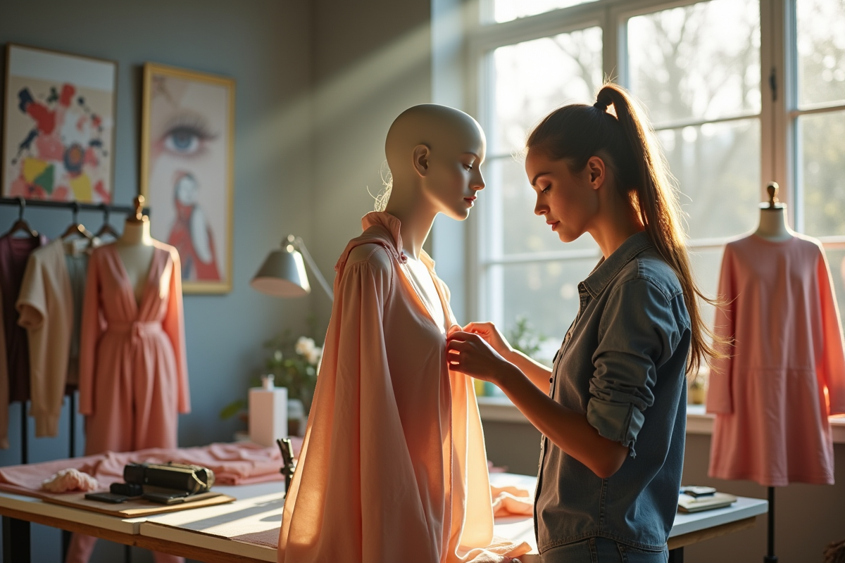Créateur de mode au travail dans un studio lumineux