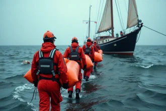 Equipe de secours maritime en pleine opération en mer