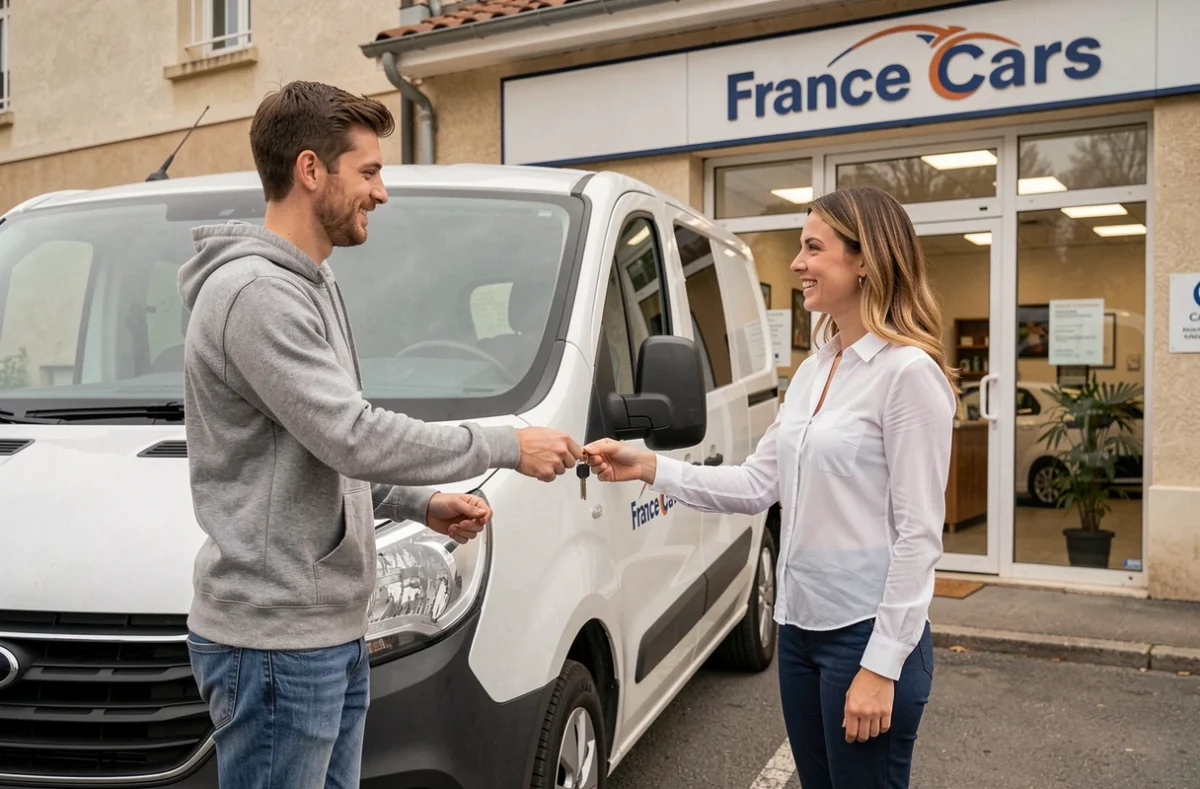 Remise de clés d'un véhicule de location France Cars Argenteuil à un client pour un déménagement