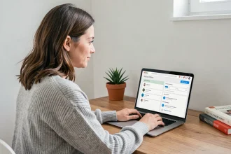 Femme gérant son abonnement Altaya depuis son espace personnel en ligne sur un ordinateur portable