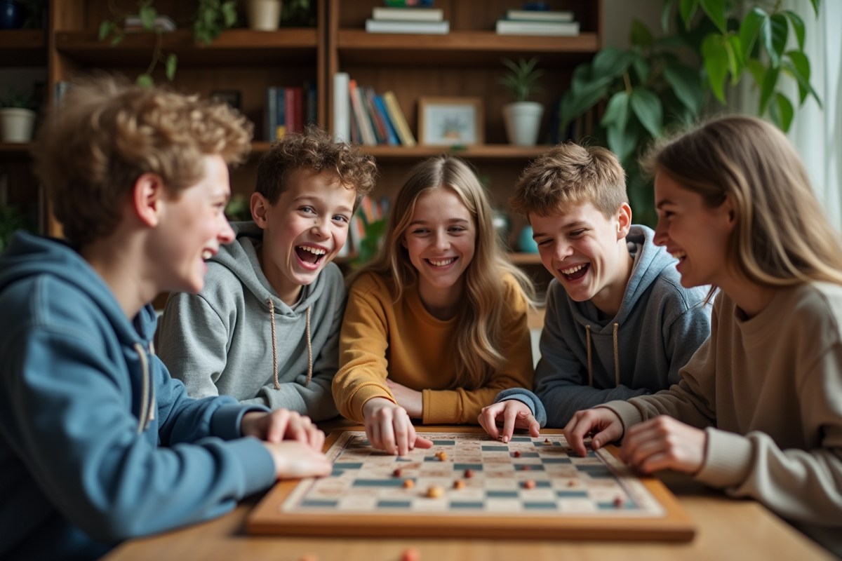 Adolescents jouant à un jeu de société dans un salon convivial
