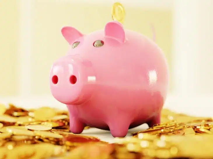 pink pig coin bank on brown wooden table