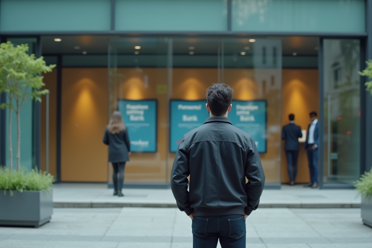 Homme regardant des affiches dans une vitrine d