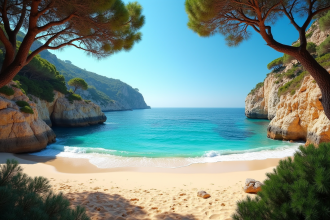 Plage isolée de la Côte d'Azur avec falaises et végétation