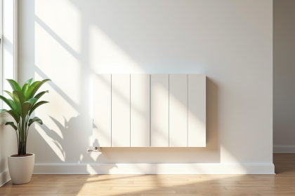 Radiateur blanc moderne dans un salon lumineux et minimaliste