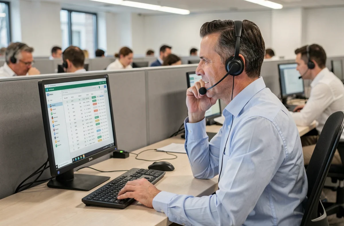 Conseiller service client en centre logistique gérant un problème de suivi de colis DHL ou Chronopost