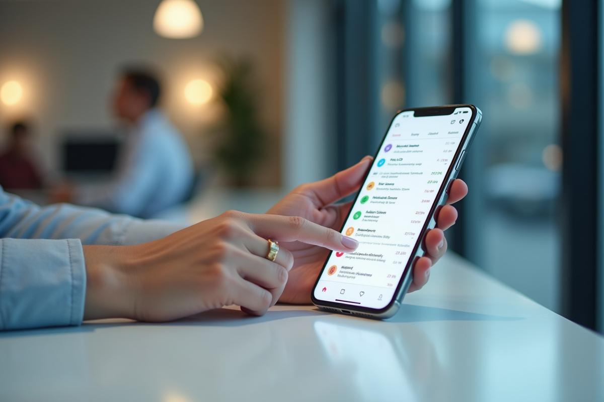 Main manipulant un smartphone avec une boîte mail ouverte